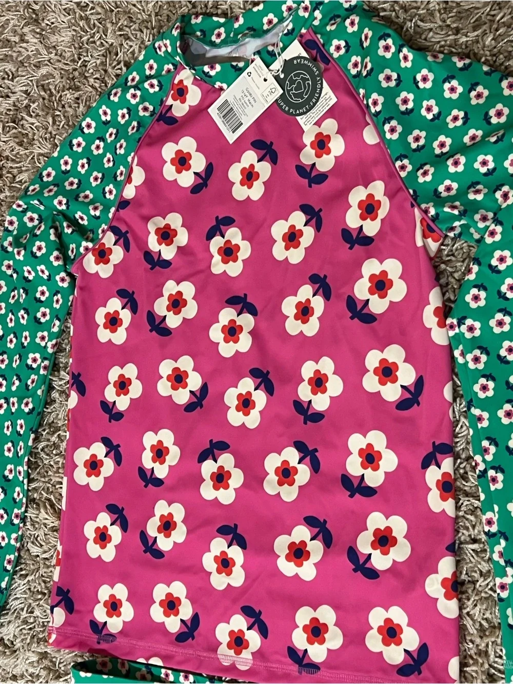 NWT❤️Mini Boden Girls Rash Guard Swimsuit Set sz13/14Y
